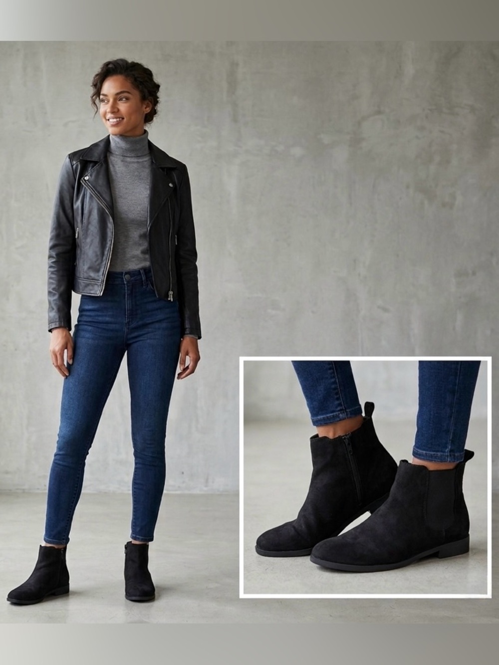 Time and Tru Black Suede Chelsea Ankle Boots - Women's Flats
